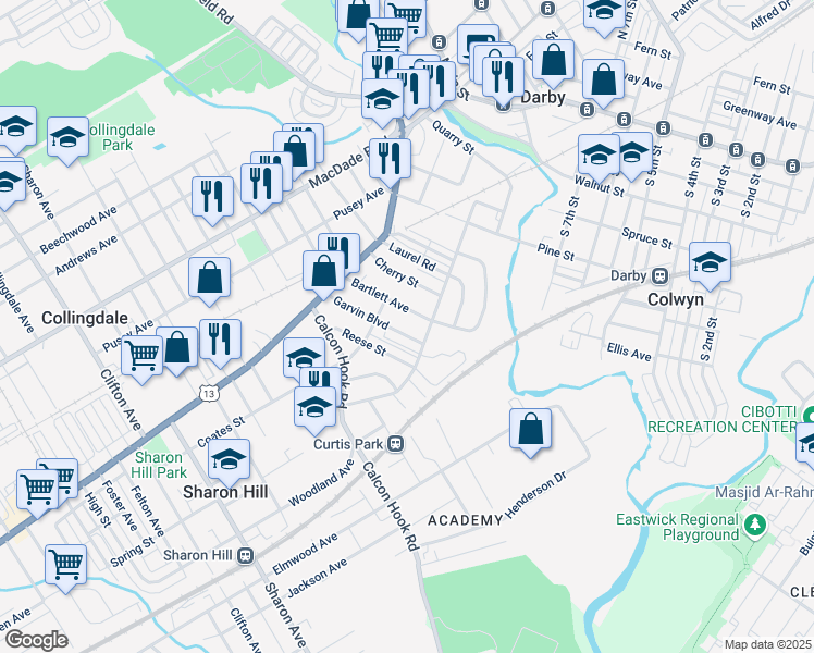 map of restaurants, bars, coffee shops, grocery stores, and more near 227 Bartlett Avenue in Sharon Hill