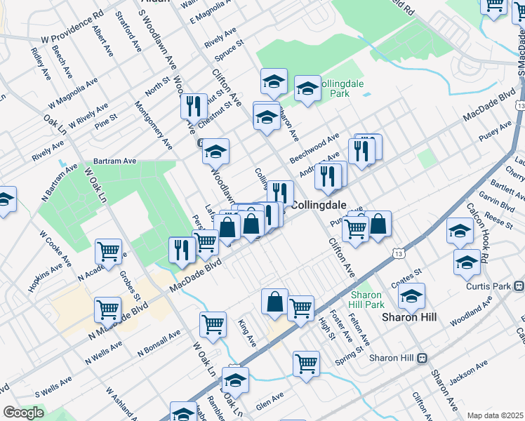 map of restaurants, bars, coffee shops, grocery stores, and more near 231 Blunston Avenue in Collingdale