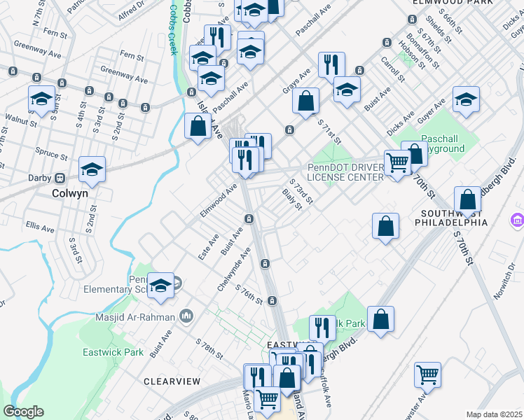 map of restaurants, bars, coffee shops, grocery stores, and more near 2602 Berbro Street in Philadelphia