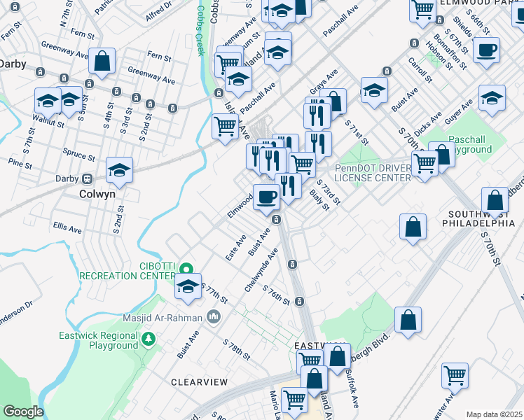map of restaurants, bars, coffee shops, grocery stores, and more near in Philadelphia