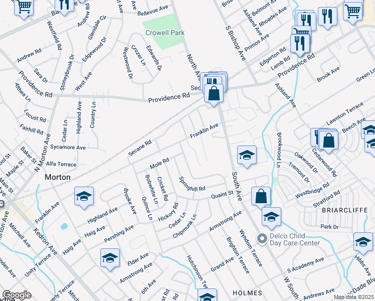 map of restaurants, bars, coffee shops, grocery stores, and more near 880 Wyndom Terrace in Delaware County