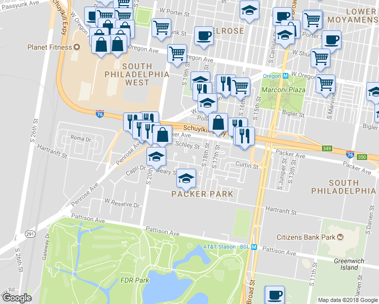 map of restaurants, bars, coffee shops, grocery stores, and more near 3129 Lanvale Place in Philadelphia