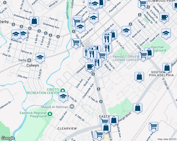 map of restaurants, bars, coffee shops, grocery stores, and more near in Philadelphia