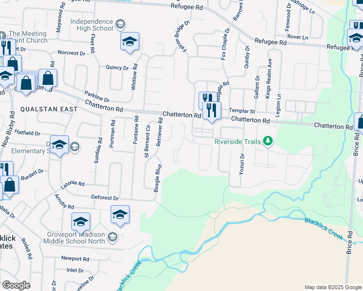 map of restaurants, bars, coffee shops, grocery stores, and more near 3325 Winter Lane Park in Columbus