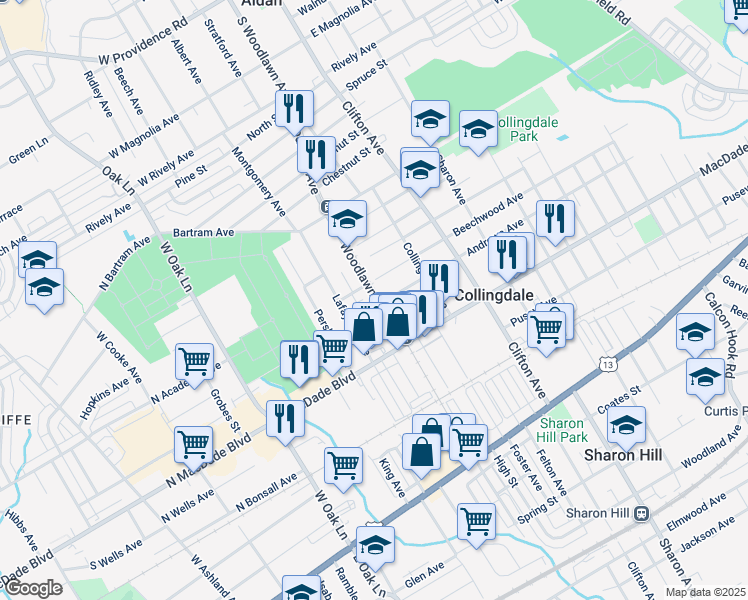 map of restaurants, bars, coffee shops, grocery stores, and more near 1001 Andrews Avenue in Collingdale