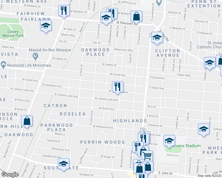 map of restaurants, bars, coffee shops, grocery stores, and more near 132 West Southern Avenue in Springfield
