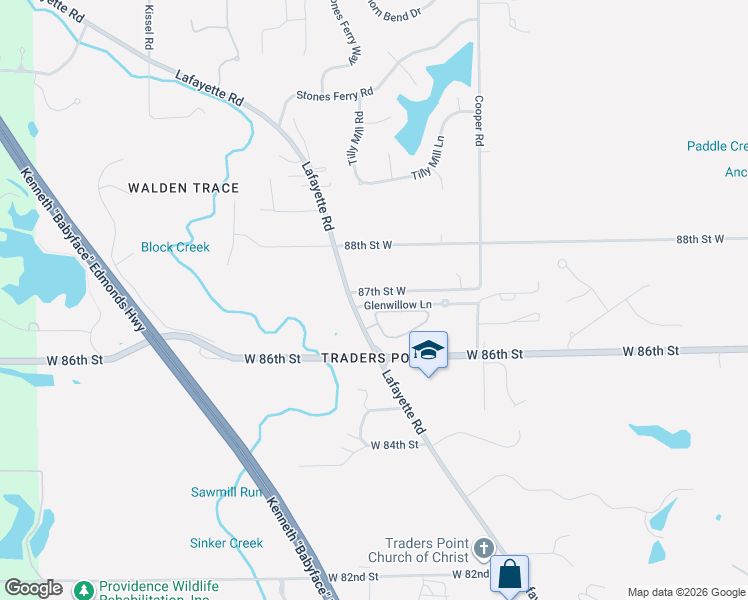 map of restaurants, bars, coffee shops, grocery stores, and more near 8424 87th Street West in Indianapolis