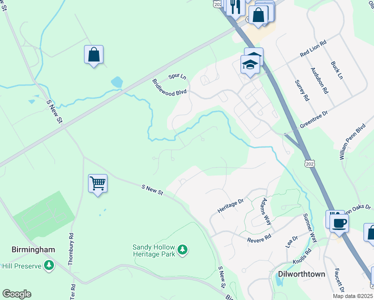 map of restaurants, bars, coffee shops, grocery stores, and more near 162 Sidesaddle Place in West Chester