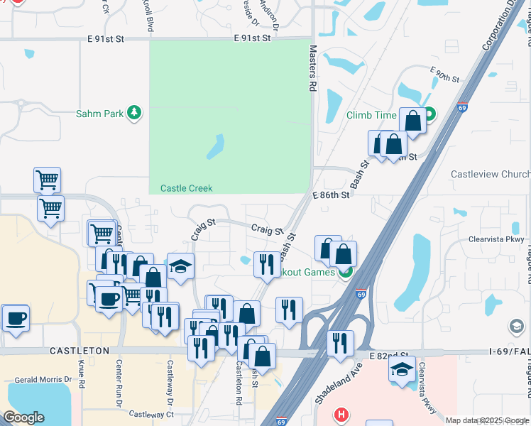 map of restaurants, bars, coffee shops, grocery stores, and more near 8560 Laurel Valley Drive in Indianapolis