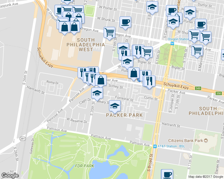 map of restaurants, bars, coffee shops, grocery stores, and more near 3130 Lanvale Place in Philadelphia