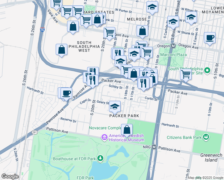 map of restaurants, bars, coffee shops, grocery stores, and more near 3130 Lanvale Place in Philadelphia