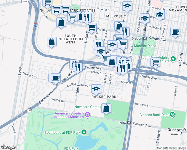 map of restaurants, bars, coffee shops, grocery stores, and more near 3118 Lanvale Place in Philadelphia