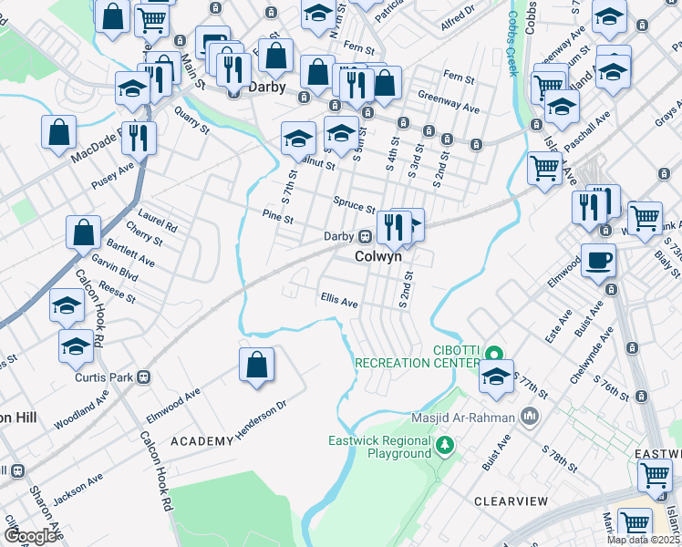 map of restaurants, bars, coffee shops, grocery stores, and more near 417 Thatcher Avenue in Darby