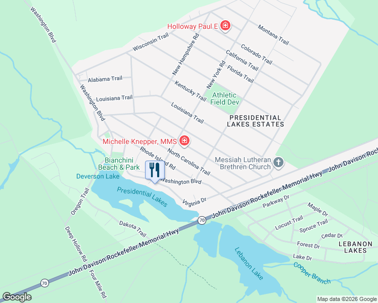 map of restaurants, bars, coffee shops, grocery stores, and more near 413 West Virginia Road in Browns Mills