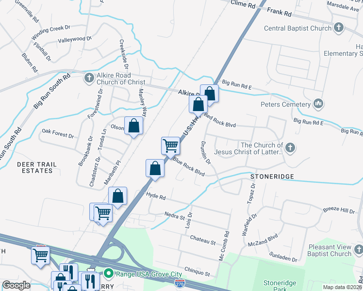 map of restaurants, bars, coffee shops, grocery stores, and more near 2276 Harrisburg Pike in Grove City