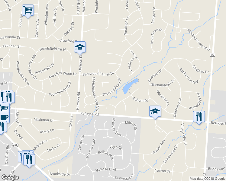 map of restaurants, bars, coffee shops, grocery stores, and more near 12367 Thoroughbred Drive in Pickerington