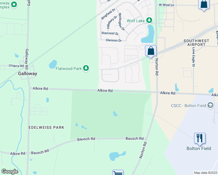 map of restaurants, bars, coffee shops, grocery stores, and more near 5858 Alkire Road in Galloway