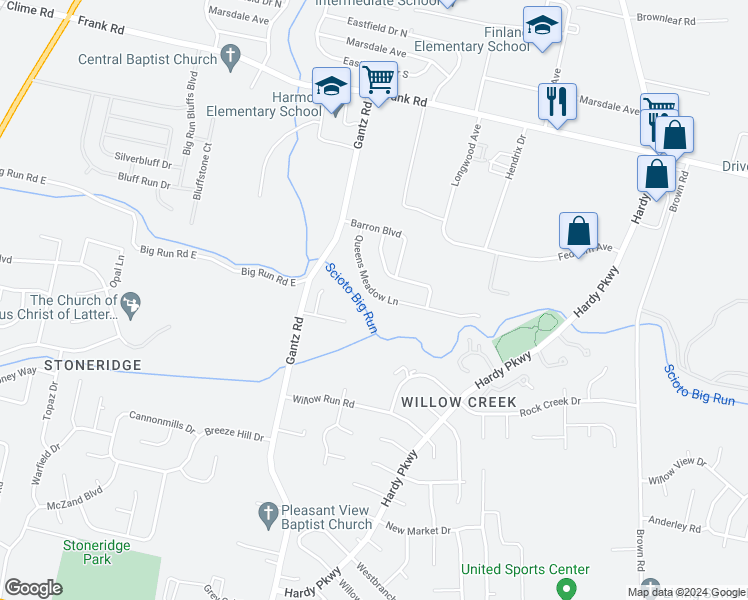 map of restaurants, bars, coffee shops, grocery stores, and more near 2007 Queens Meadow Lane in Grove City