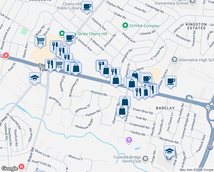 map of restaurants, bars, coffee shops, grocery stores, and more near 403 Marlton Pike East in Cherry Hill