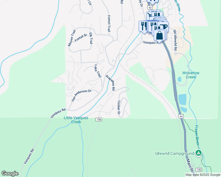 map of restaurants, bars, coffee shops, grocery stores, and more near 688 Vasquez Road in Parshall