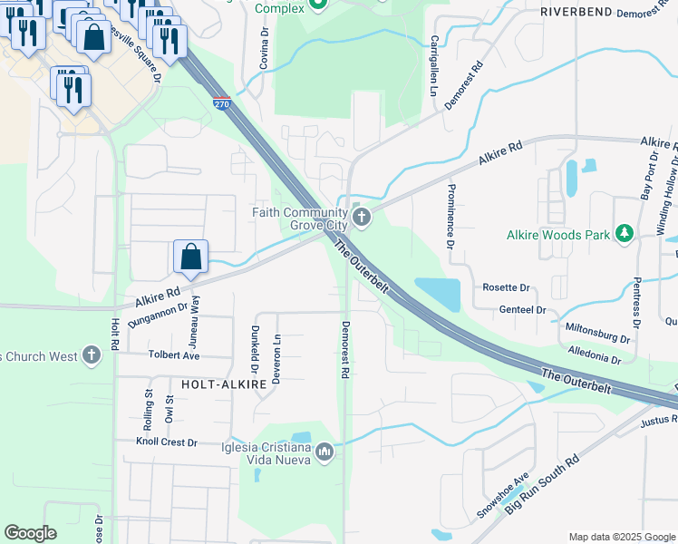 map of restaurants, bars, coffee shops, grocery stores, and more near 2005 Demorest Road in Grove City