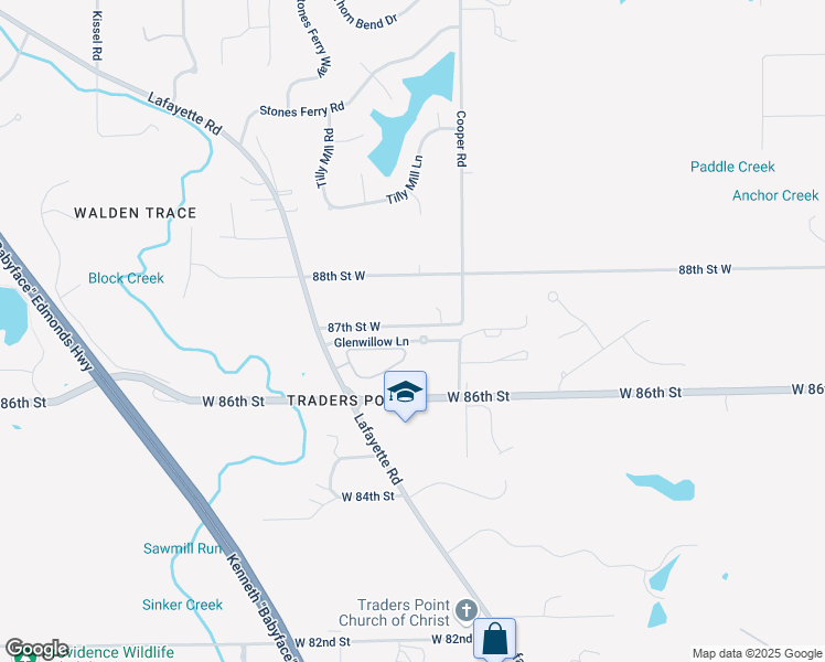 map of restaurants, bars, coffee shops, grocery stores, and more near 8252 87th Street West in Indianapolis