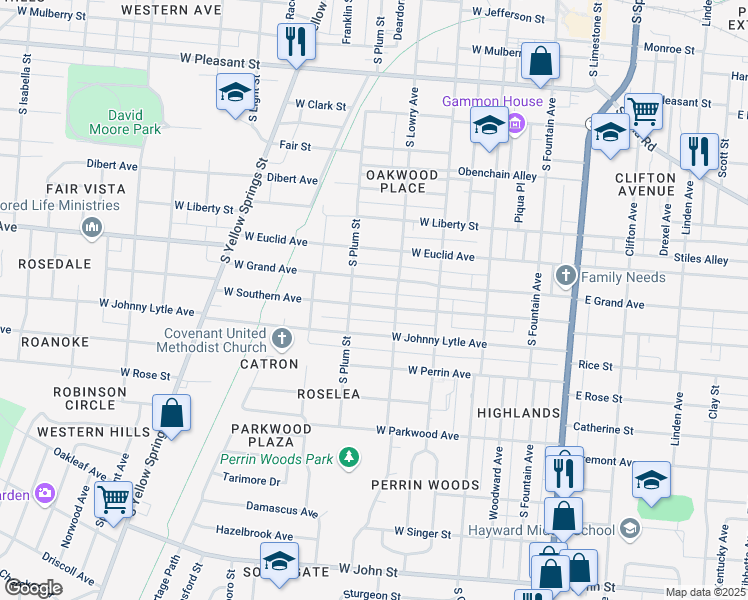 map of restaurants, bars, coffee shops, grocery stores, and more near 328 West Southern Avenue in Springfield
