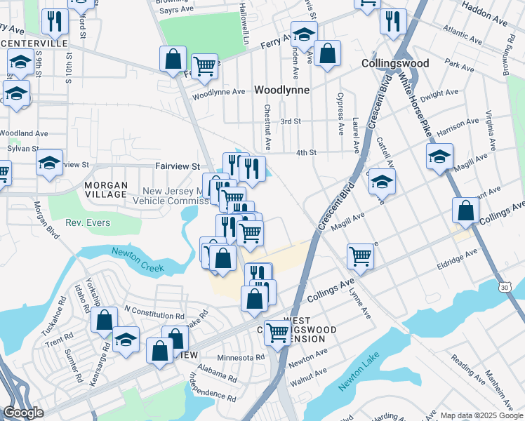 map of restaurants, bars, coffee shops, grocery stores, and more near 2630 Mt Ephraim Ave in Camden