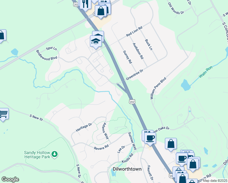 map of restaurants, bars, coffee shops, grocery stores, and more near 108 Forelock Court in West Chester