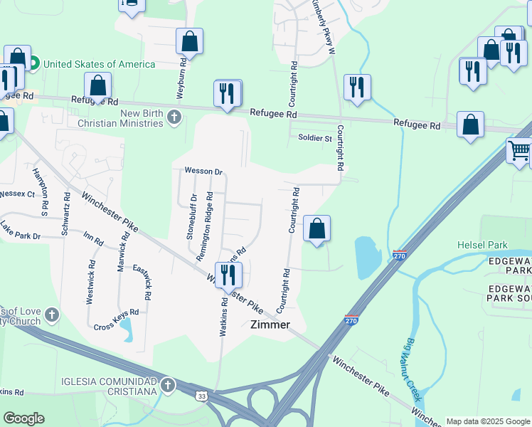 map of restaurants, bars, coffee shops, grocery stores, and more near 3699 Mathena Way in Columbus