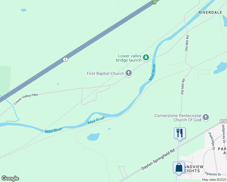 map of restaurants, bars, coffee shops, grocery stores, and more near 4059 Lower Valley Pike in Springfield