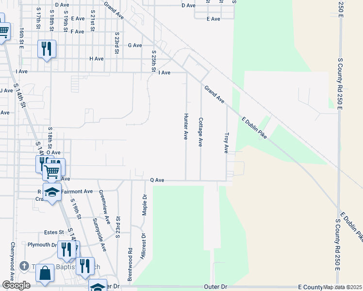 map of restaurants, bars, coffee shops, grocery stores, and more near 2111 Hunter Avenue in New Castle