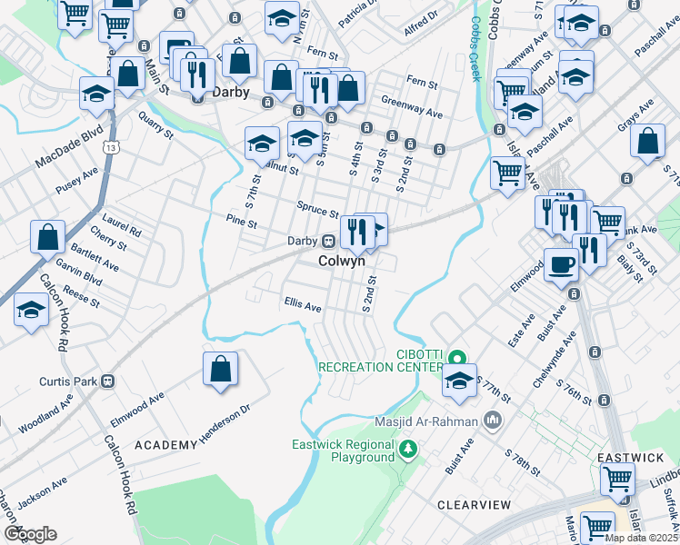 map of restaurants, bars, coffee shops, grocery stores, and more near in Colwyn