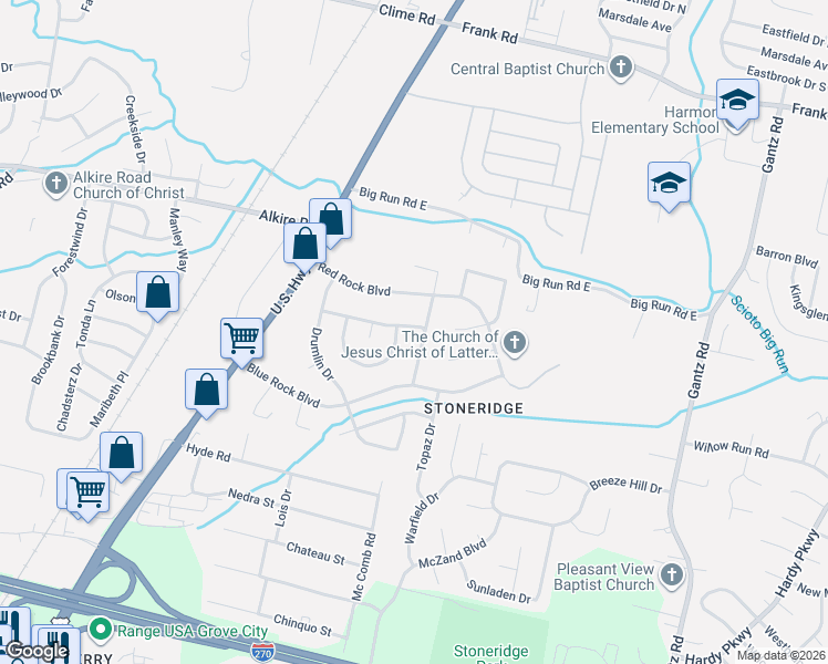 map of restaurants, bars, coffee shops, grocery stores, and more near 2535 Stonington Avenue in Grove City