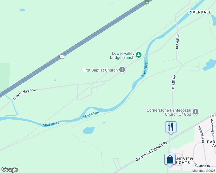 map of restaurants, bars, coffee shops, grocery stores, and more near 4059 Lower Valley Pike in Springfield