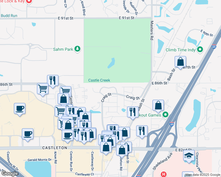 map of restaurants, bars, coffee shops, grocery stores, and more near 6655 Fairway Avenue in Indianapolis