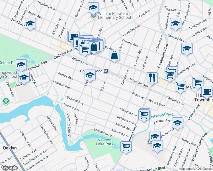 map of restaurants, bars, coffee shops, grocery stores, and more near 904 Park Avenue in Collingswood