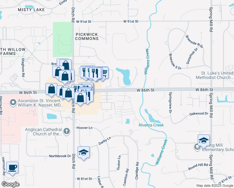 map of restaurants, bars, coffee shops, grocery stores, and more near 1062 Carters Grove in Indianapolis