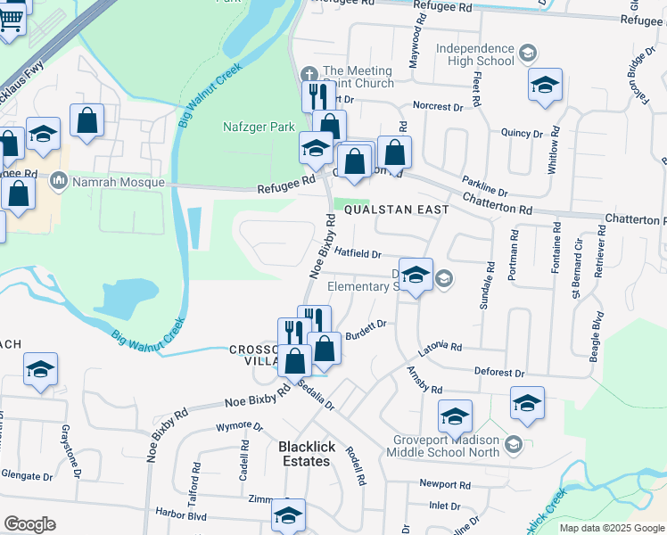 map of restaurants, bars, coffee shops, grocery stores, and more near 5064 Benham Drive in Columbus
