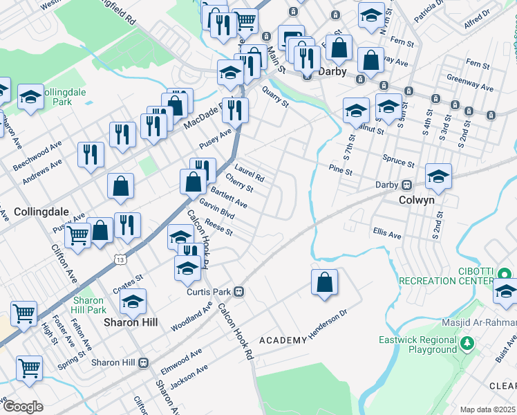 map of restaurants, bars, coffee shops, grocery stores, and more near 235 Bartlett Avenue in Sharon Hill