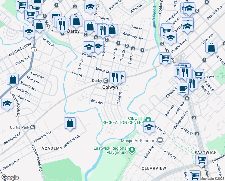 map of restaurants, bars, coffee shops, grocery stores, and more near 408 South 3rd Street in Darby