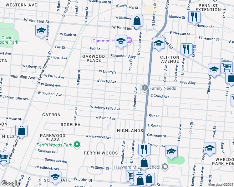 map of restaurants, bars, coffee shops, grocery stores, and more near 113 West Grand Avenue in Springfield