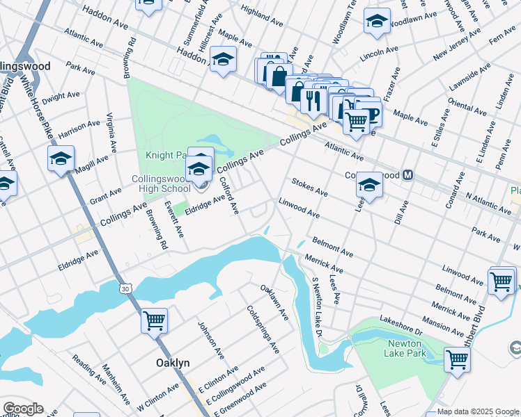 map of restaurants, bars, coffee shops, grocery stores, and more near 316 Newton Avenue in Collingswood
