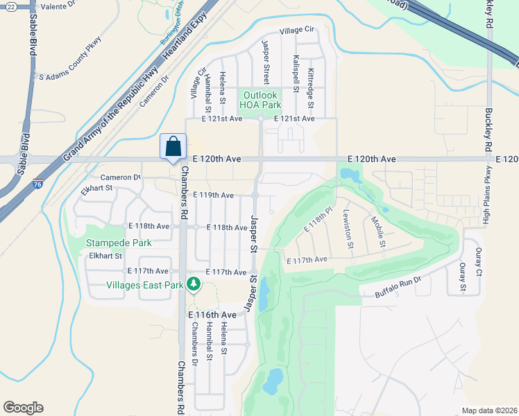 map of restaurants, bars, coffee shops, grocery stores, and more near 11869 Jasper Street in Commerce City