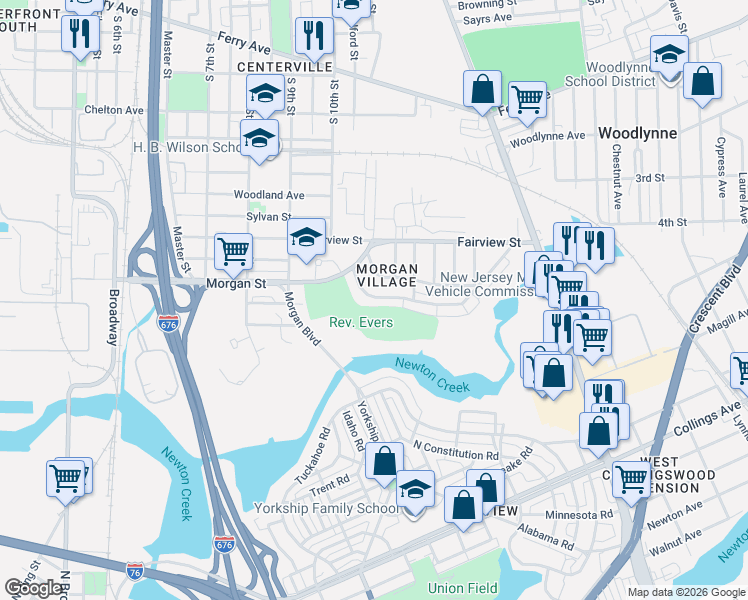 map of restaurants, bars, coffee shops, grocery stores, and more near 1115 Lake Shore Drive in Camden