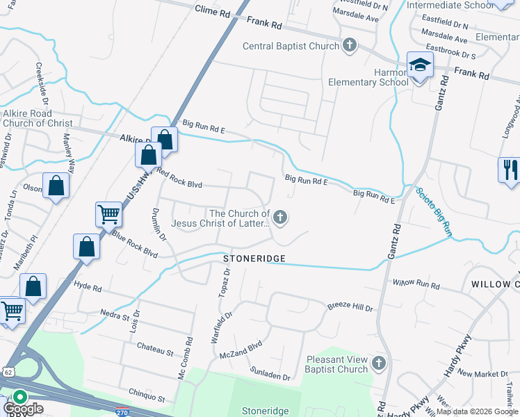 map of restaurants, bars, coffee shops, grocery stores, and more near 2437 Opal Court in Grove City