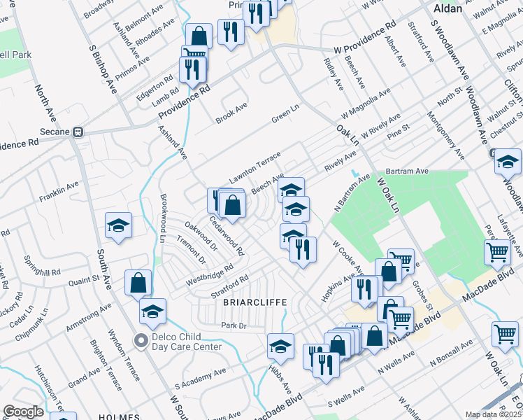map of restaurants, bars, coffee shops, grocery stores, and more near 932 Poplar Avenue in Glenolden