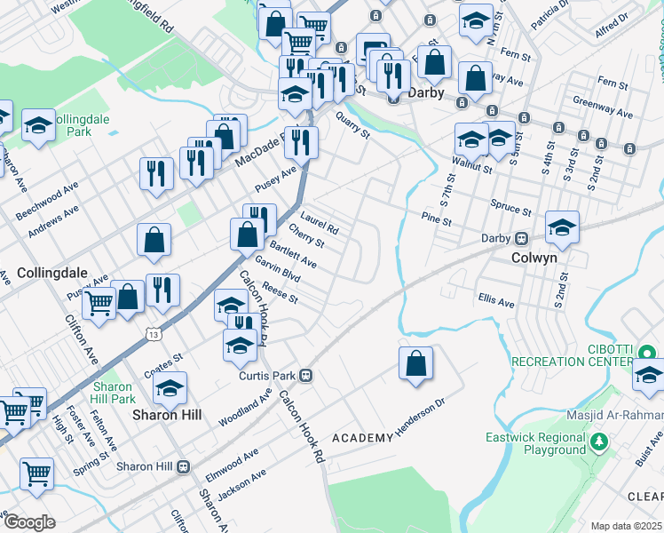 map of restaurants, bars, coffee shops, grocery stores, and more near 235 Bartlett Avenue in Sharon Hill