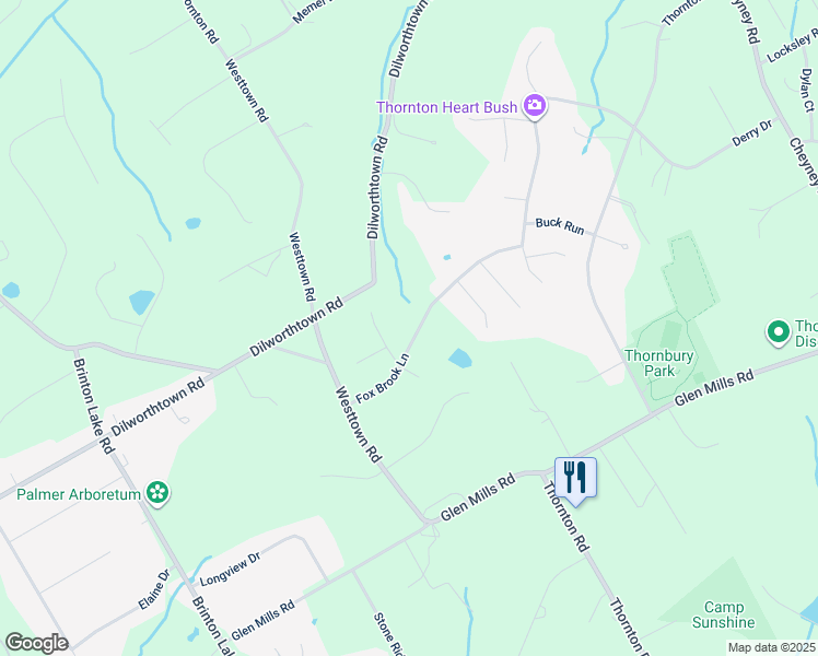map of restaurants, bars, coffee shops, grocery stores, and more near 27 Fox Brook Lane in Delaware County
