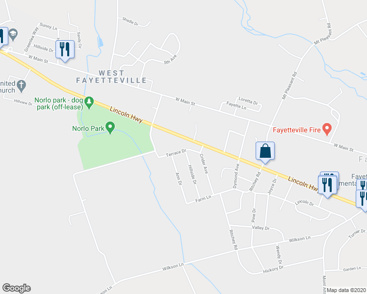 map of restaurants, bars, coffee shops, grocery stores, and more near 311 Terrace Drive in Fayetteville